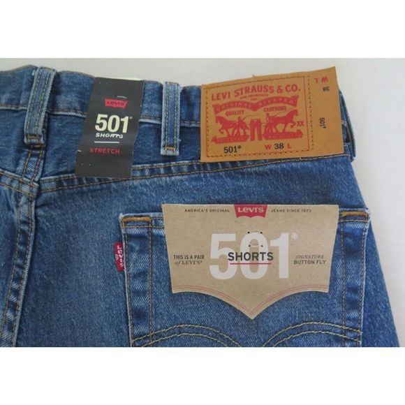 Levi's 501 Men's Sz 38 Blue Denim Stretch Signature Button Fly Shorts - Picture 6 of 6